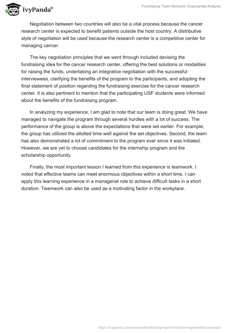Fundraising Team Behavior: Experiential Analysis. Page 2