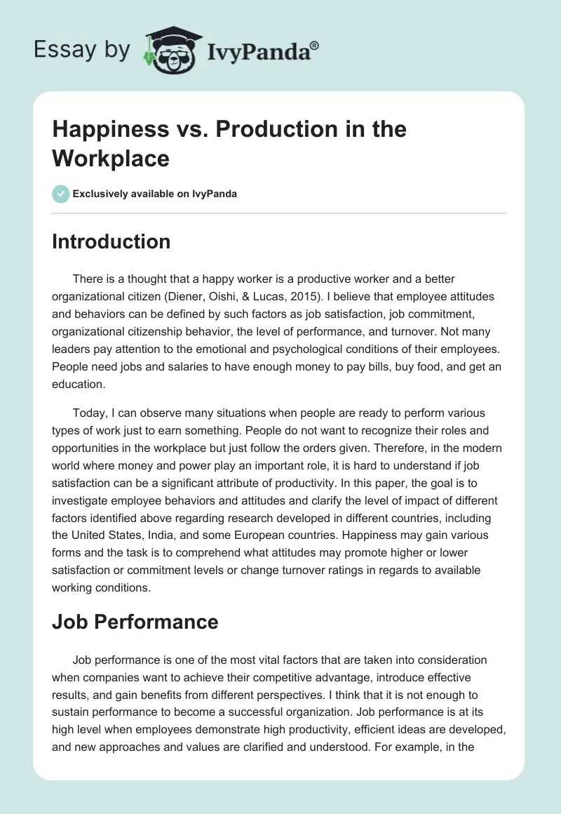 Happiness vs. Production in the Workplace. Page 1