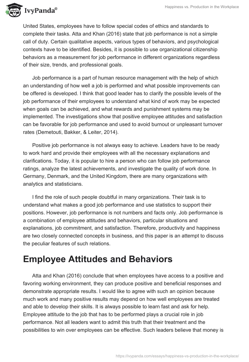 Happiness vs. Production in the Workplace. Page 2