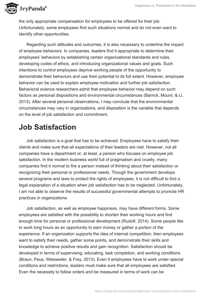 Happiness vs. Production in the Workplace. Page 3