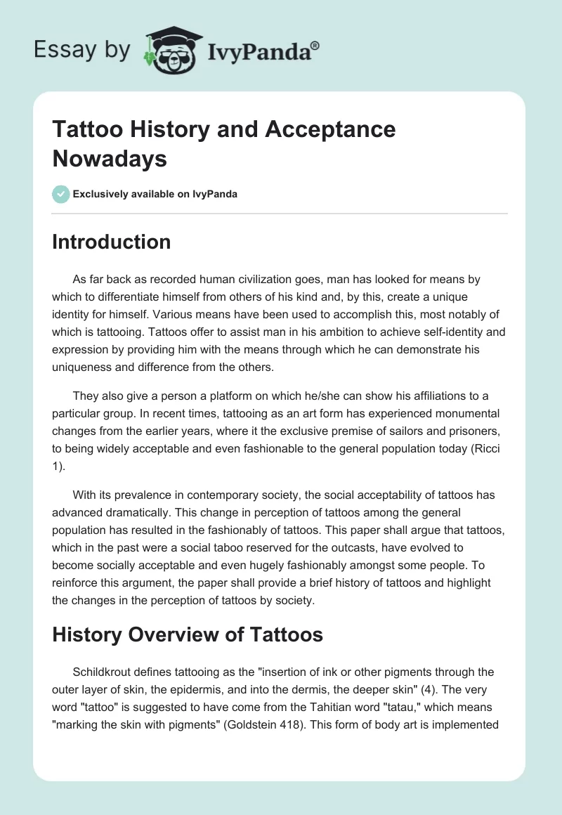Tattoo History and Acceptance Nowadays. Page 1