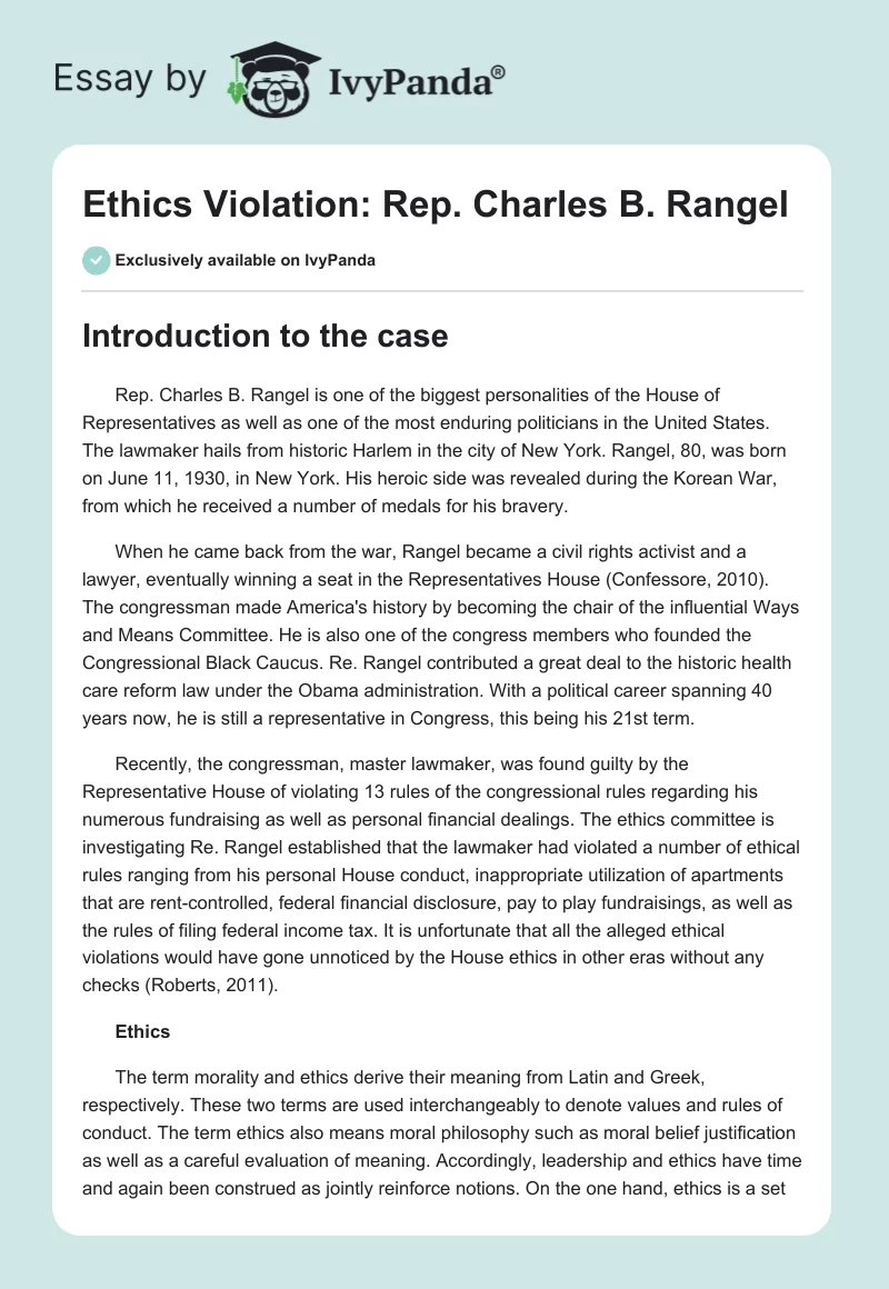 Ethics Violation: Rep. Charles B. Rangel. Page 1