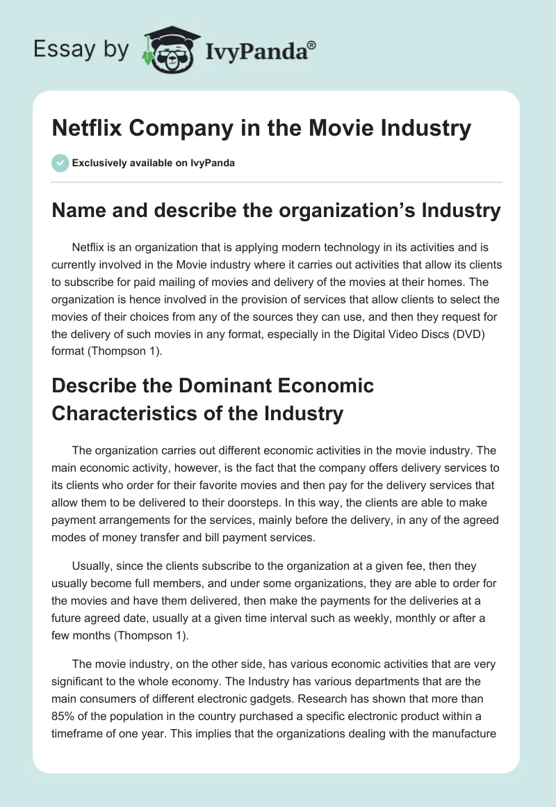 Netflix Company in the Movie Industry. Page 1