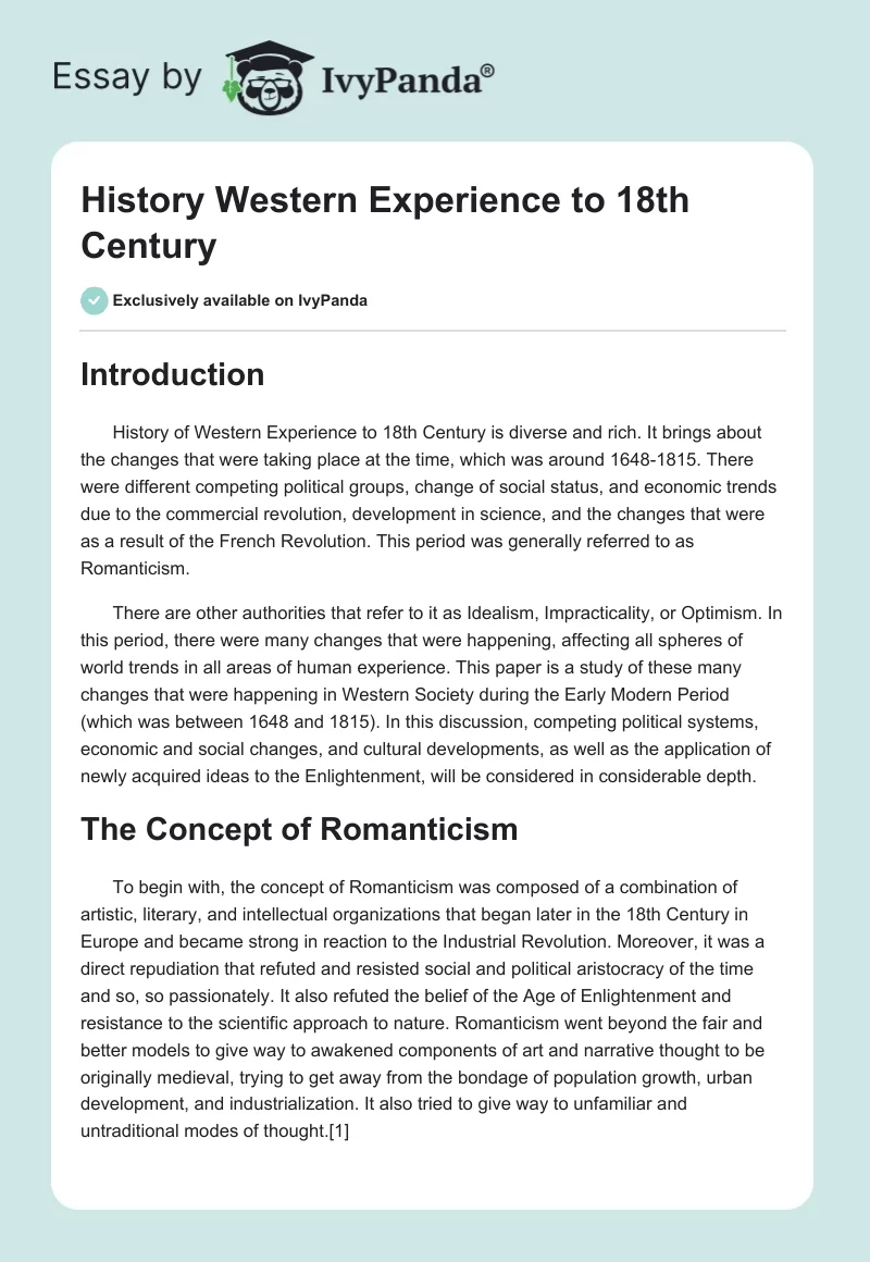 History Western Experience to 18th Century. Page 1