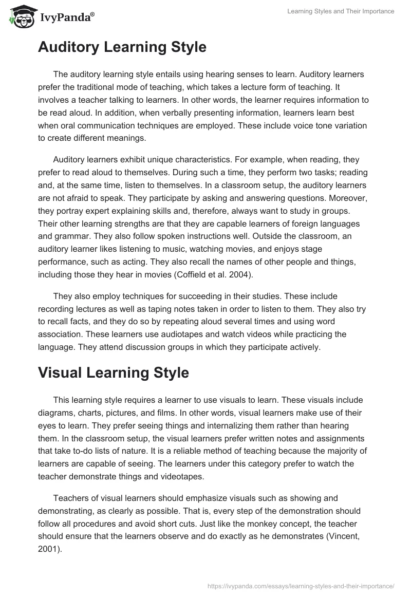 Learning Styles and Their Importance. Page 2