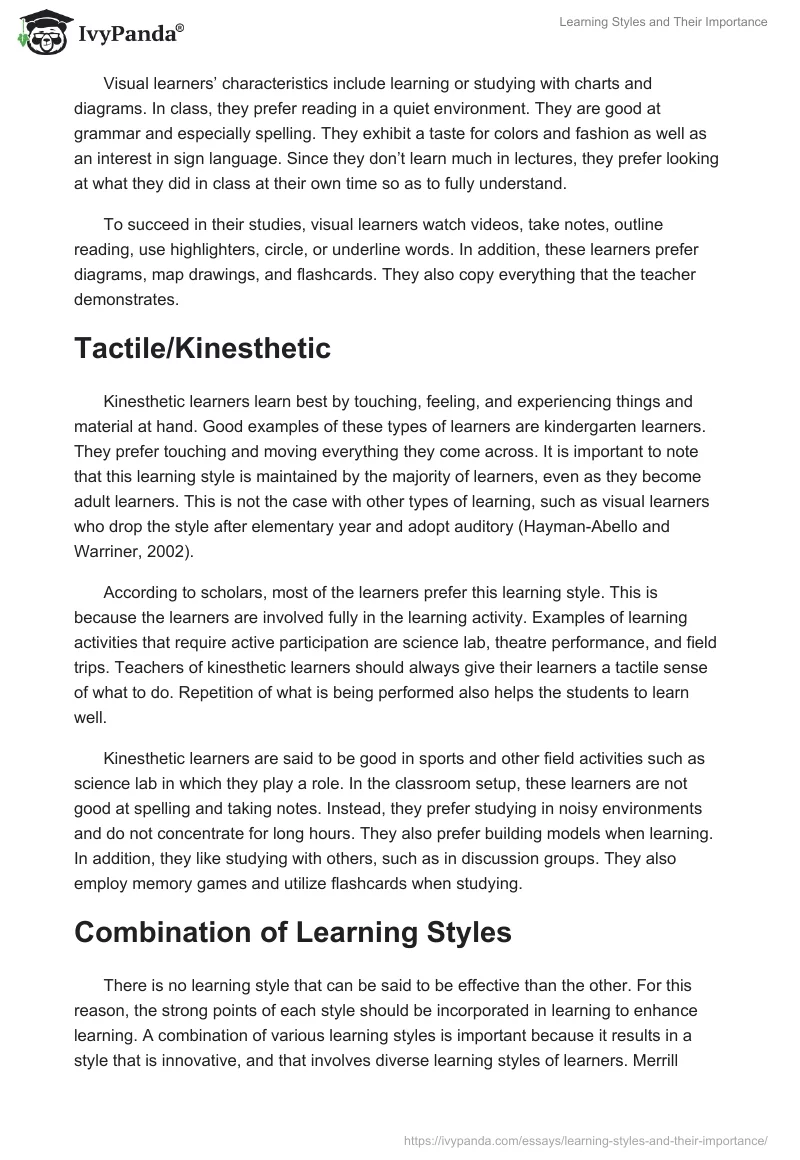 Learning Styles and Their Importance. Page 3