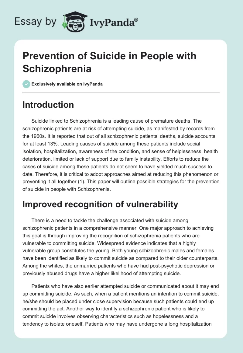 Prevention of Suicide in People with Schizophrenia. Page 1