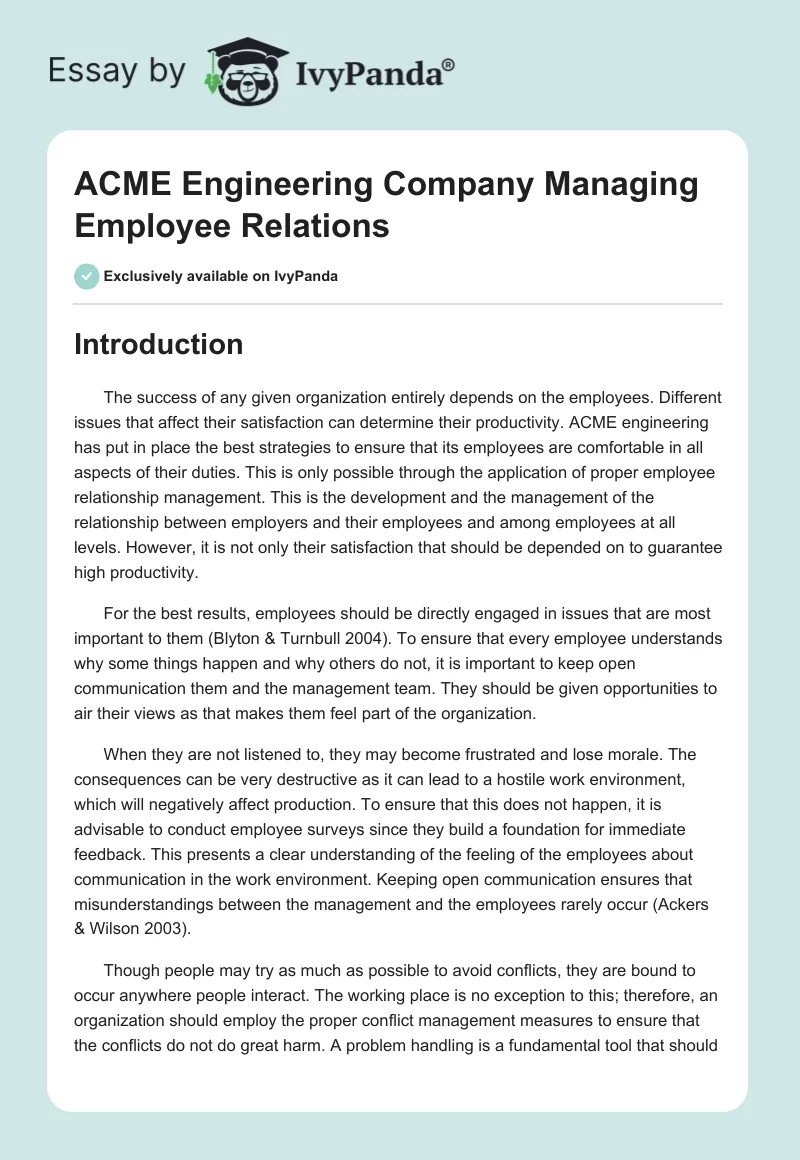 ACME Engineering Company Managing Employee Relations. Page 1
