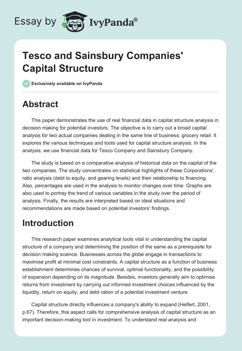 Tesco and Sainsbury Companies' Capital Structure. Page 1