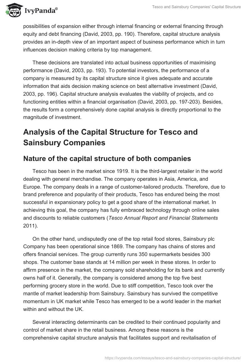 Tesco and Sainsbury Companies' Capital Structure. Page 5