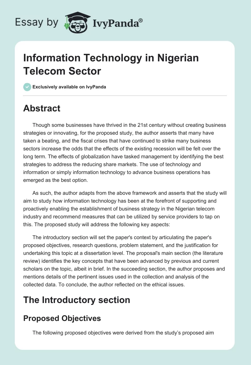 Information Technology in Nigerian Telecom Sector. Page 1