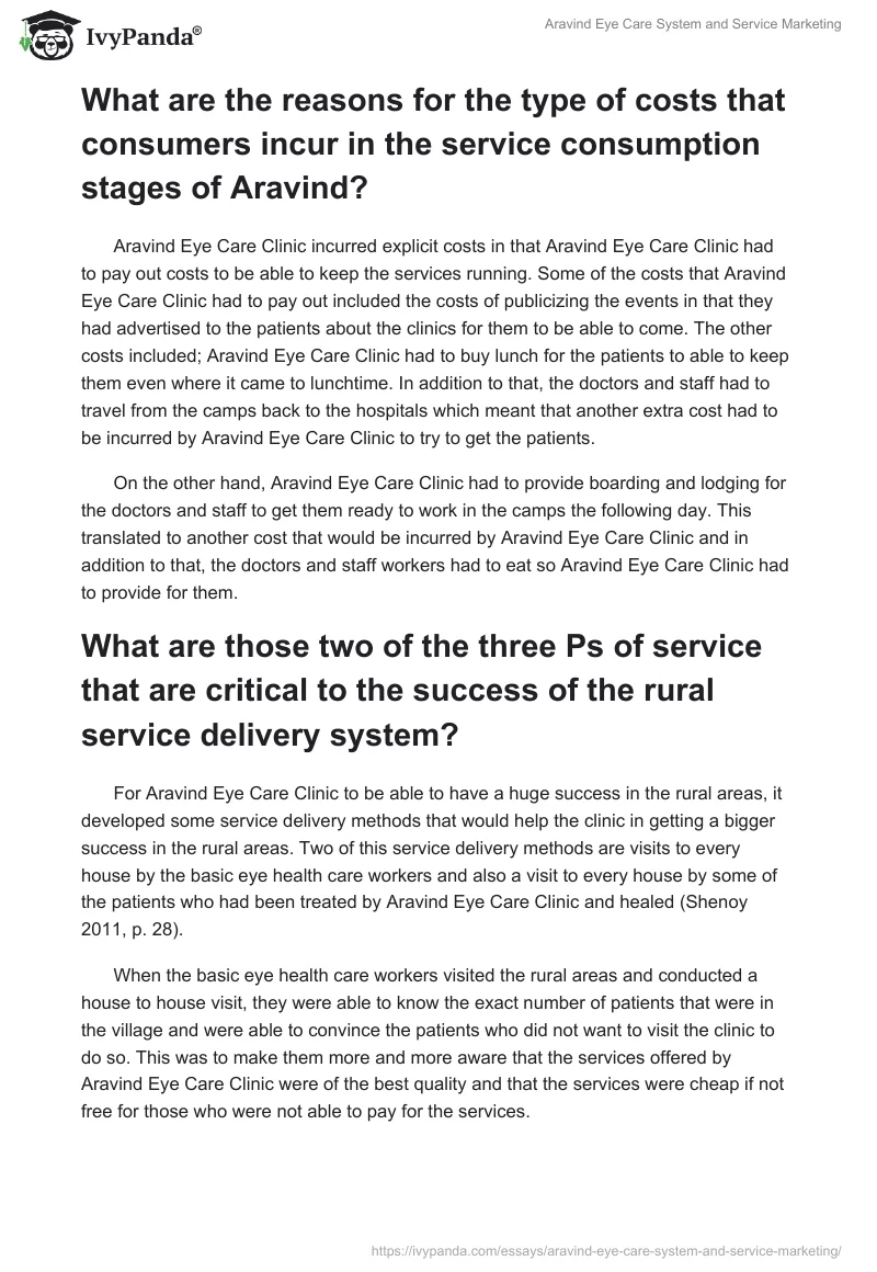 Aravind Eye Care System and Service Marketing. Page 3
