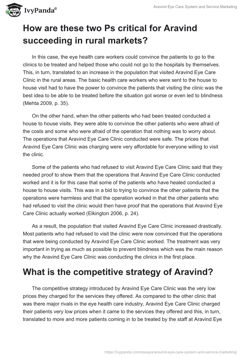Aravind Eye Care System and Service Marketing. Page 4