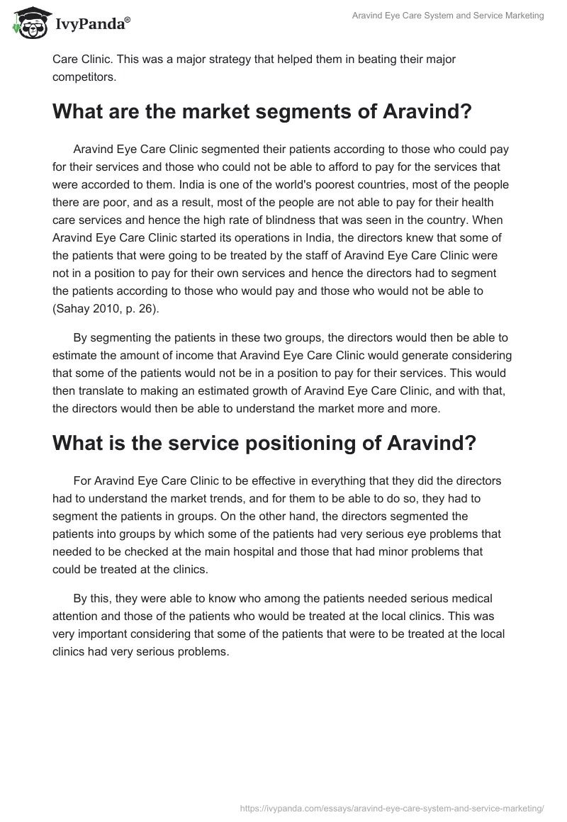 Aravind Eye Care System and Service Marketing. Page 5