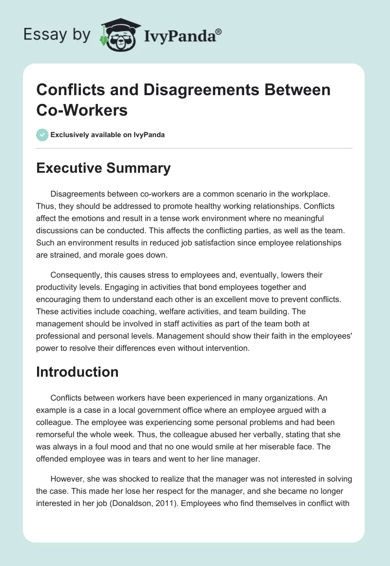 Conflicts and Disagreements Between Co-Workers. Page 1