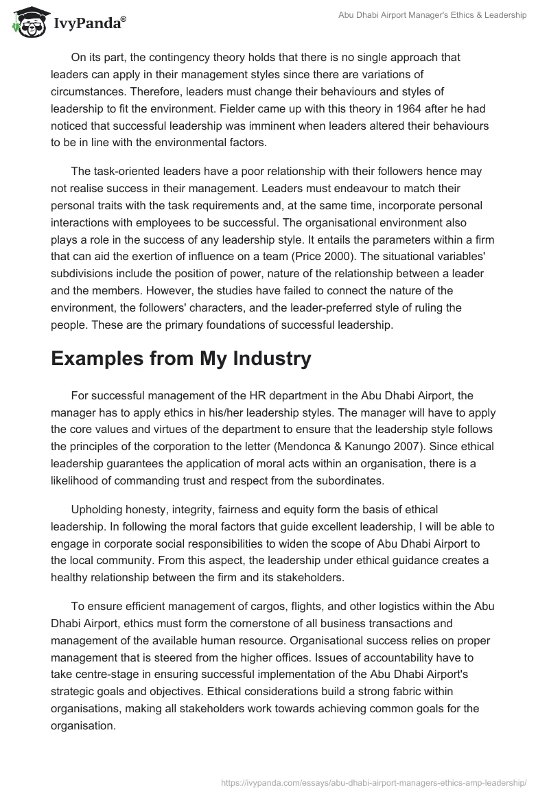Abu Dhabi Airport Manager's Ethics & Leadership. Page 2