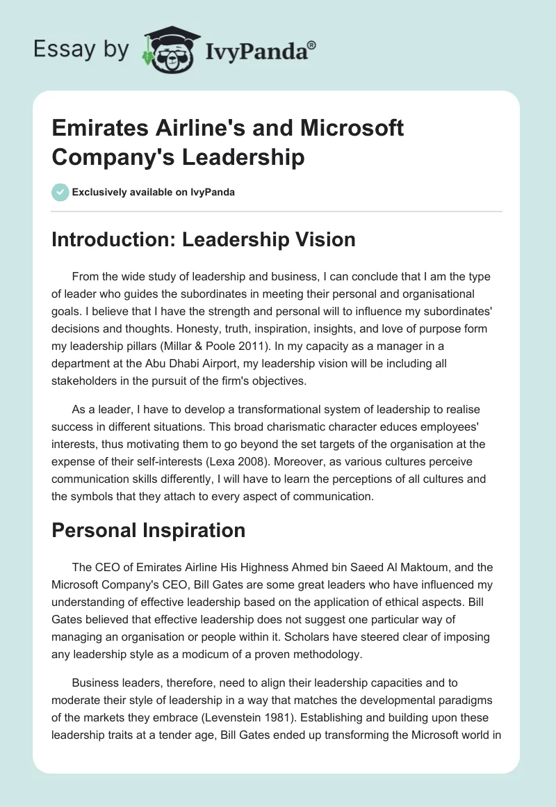 Emirates Airline's and Microsoft Company's Leadership. Page 1