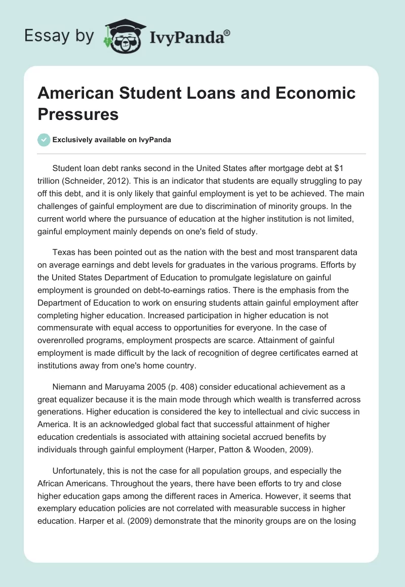 American Student Loans and Economic Pressures. Page 1