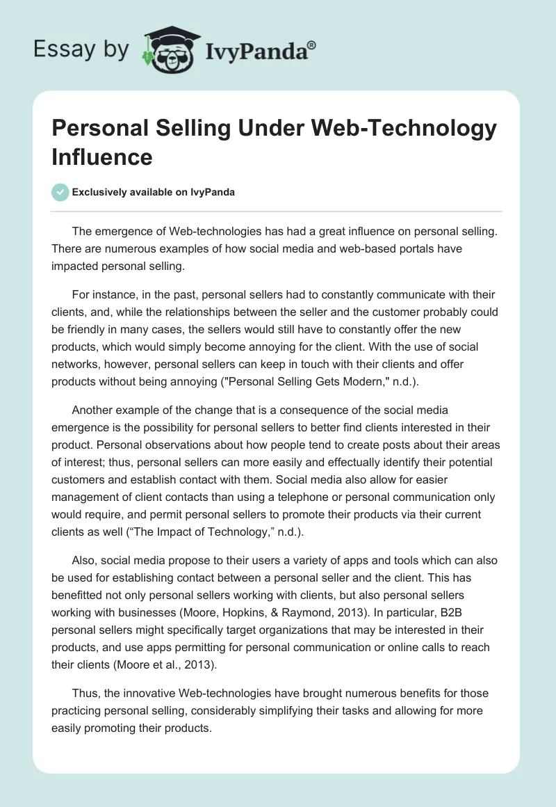 Personal Selling Under Web-Technology Influence. Page 1