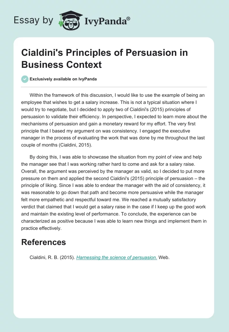 Cialdini's Principles of Persuasion in Business Context. Page 1