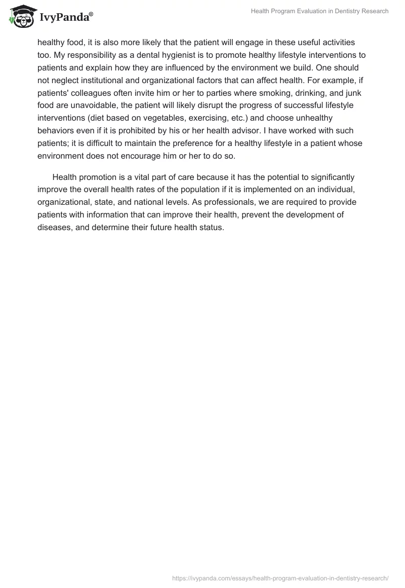 Health Program Evaluation in Dentistry Research. Page 2