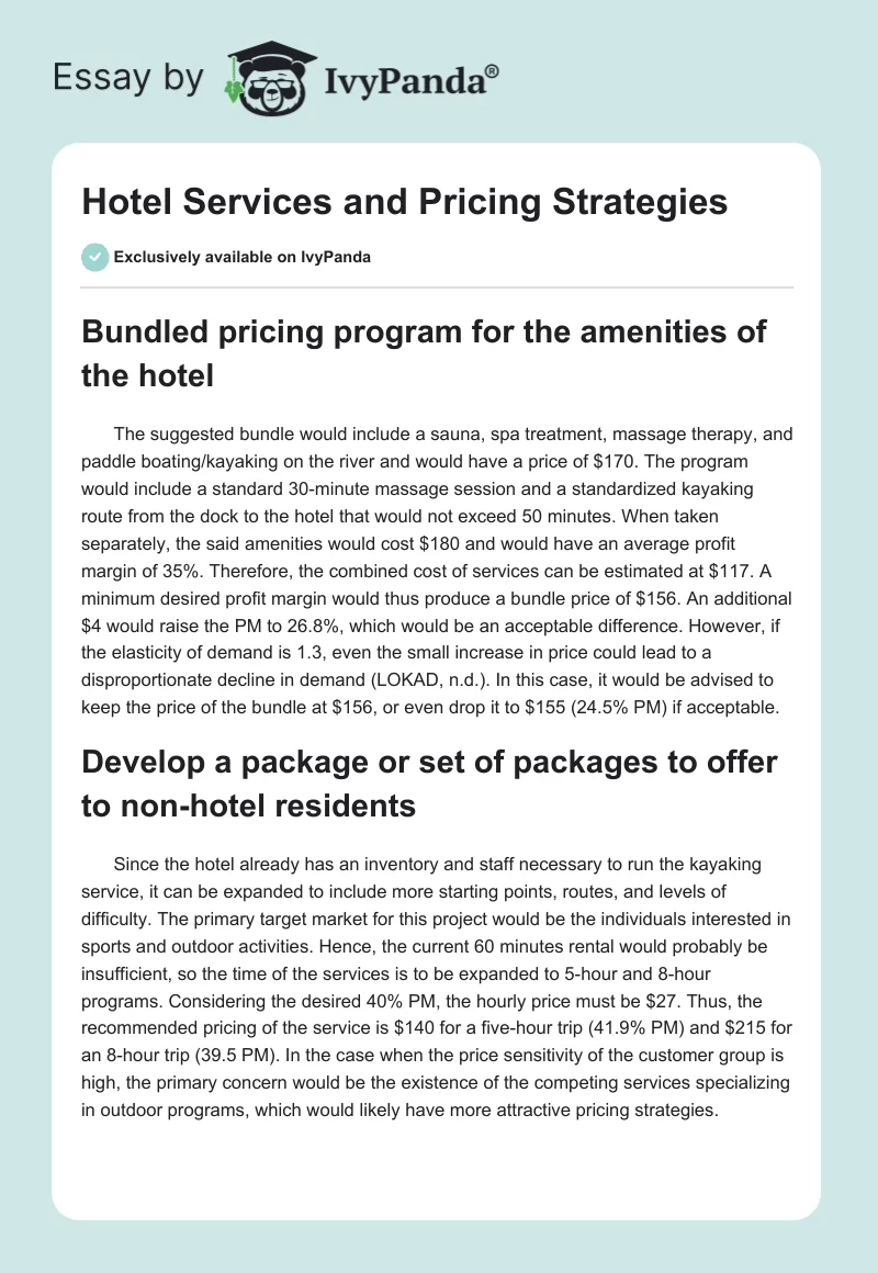 Hotel Services and Pricing Strategies. Page 1