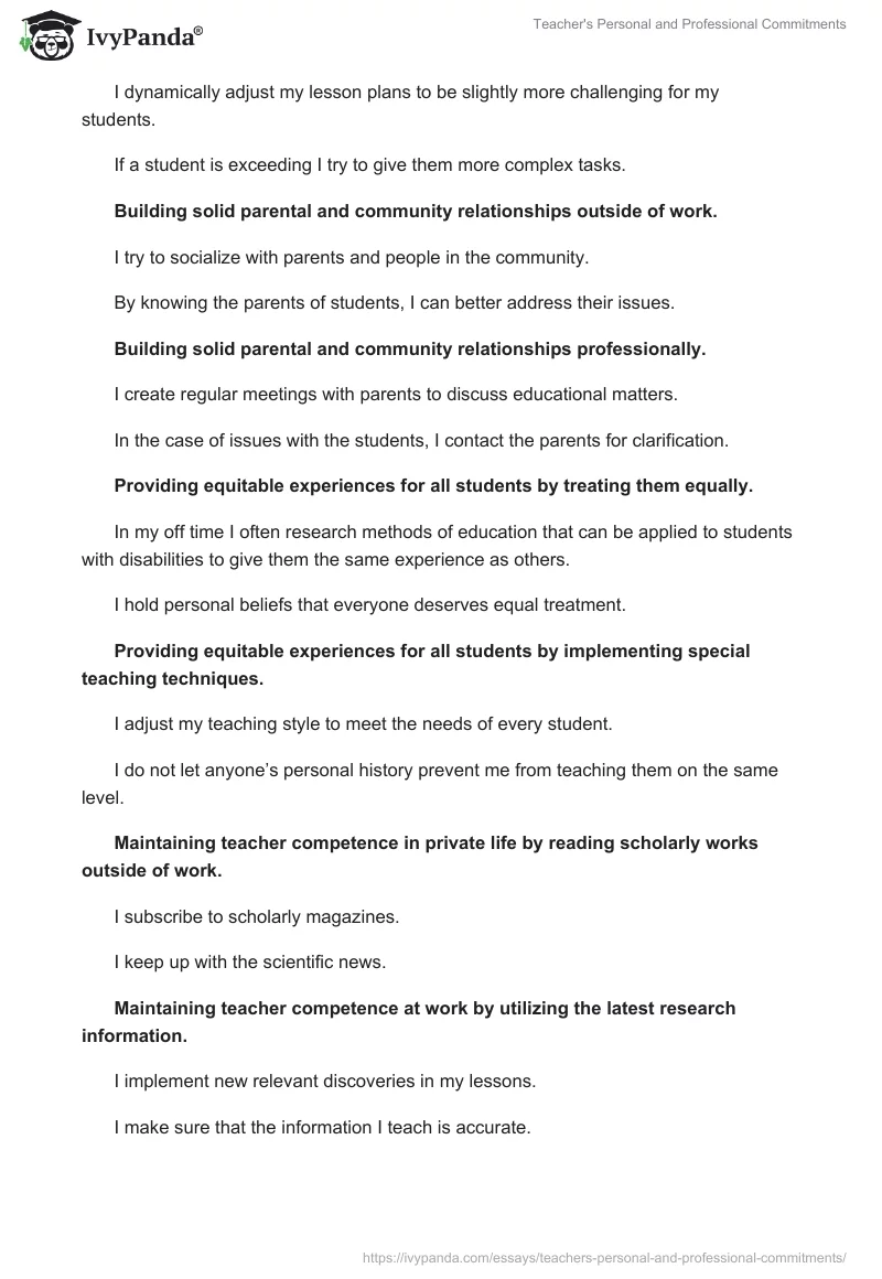 Teacher's Personal and Professional Commitments. Page 3