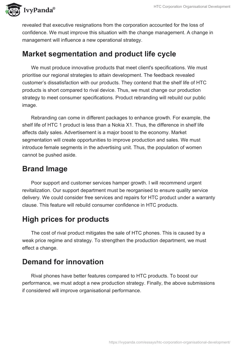 HTC Corporation Organisational Development. Page 2