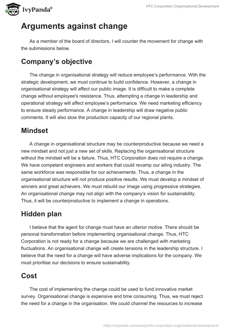 HTC Corporation Organisational Development. Page 3