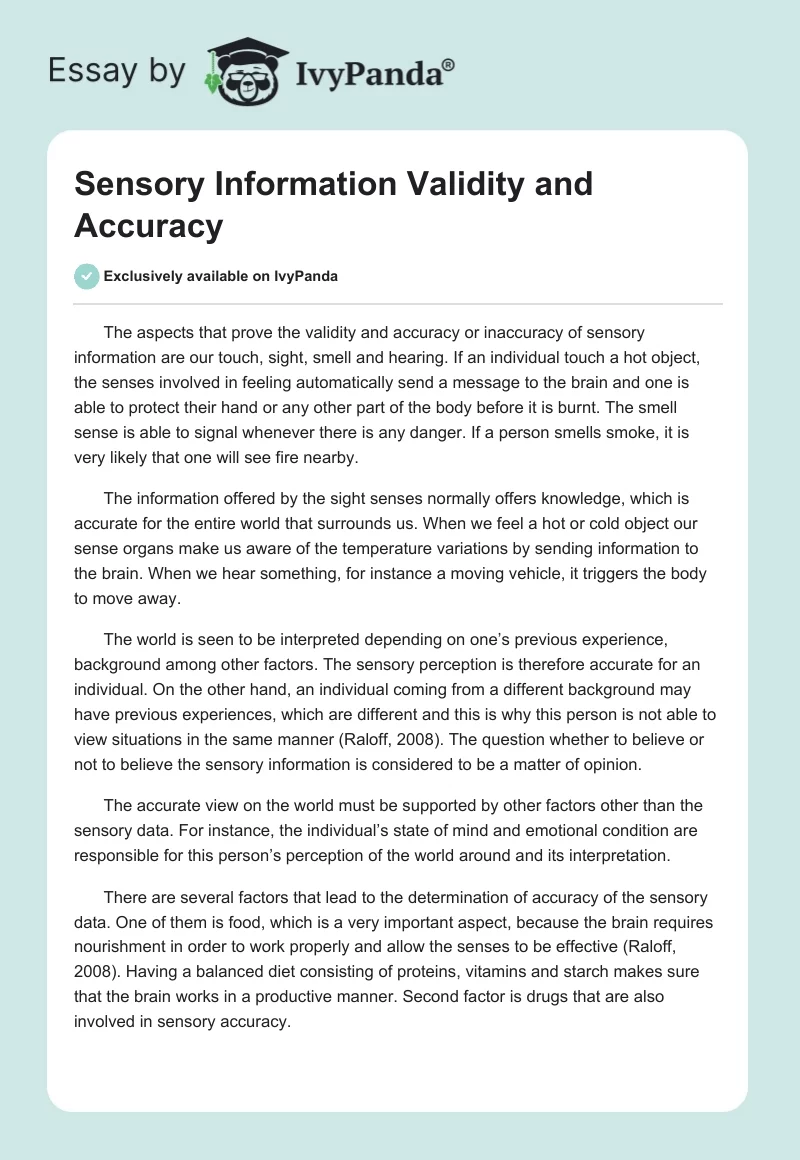 Sensory Information Validity and Accuracy. Page 1