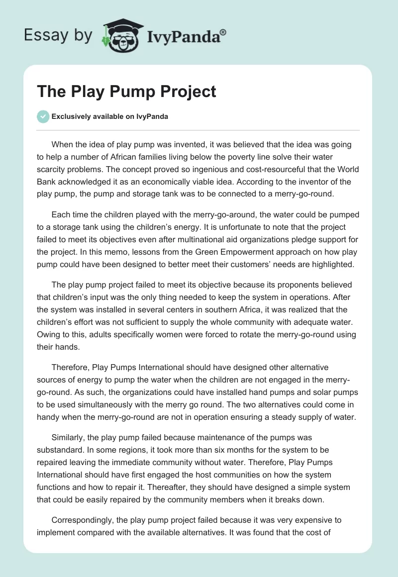 The Play Pump Project. Page 1