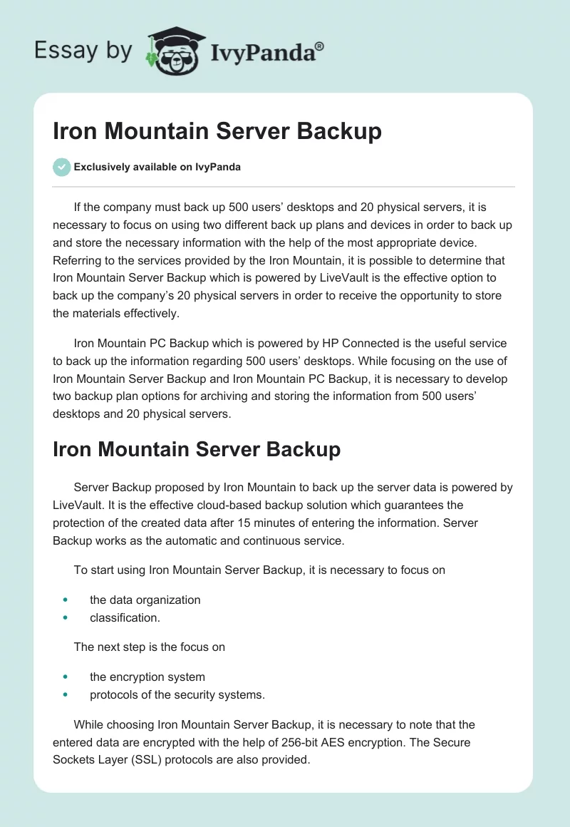 Iron Mountain Server Backup. Page 1