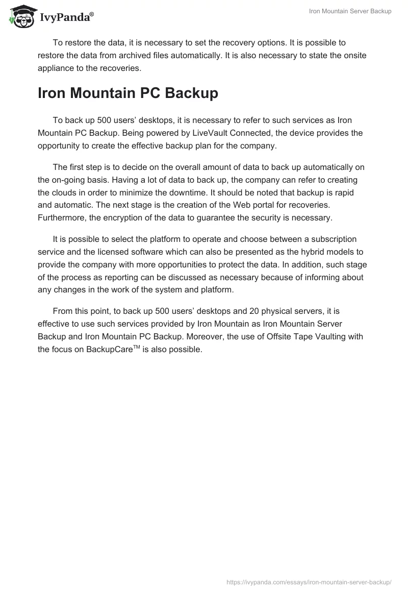 Iron Mountain Server Backup. Page 2