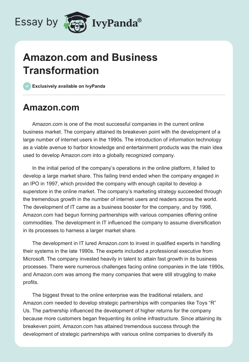 Amazon.com and Business Transformation. Page 1