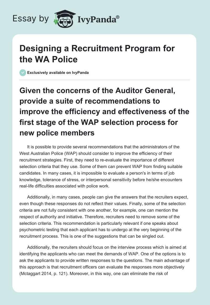 Designing a Recruitment Program for the WA Police. Page 1