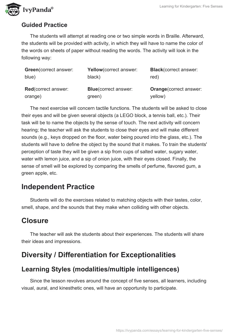 Learning for Kindergarten: Five Senses. Page 3