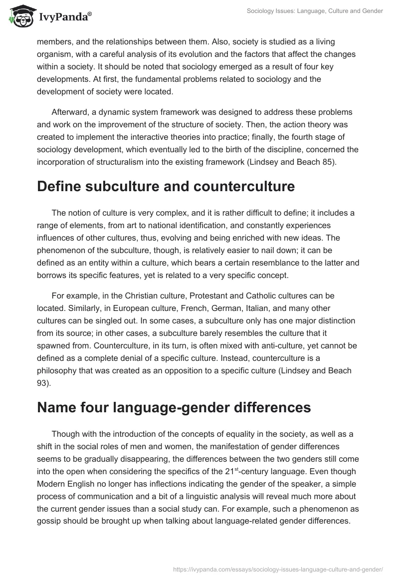 Sociology Issues: Language, Culture and Gender. Page 2