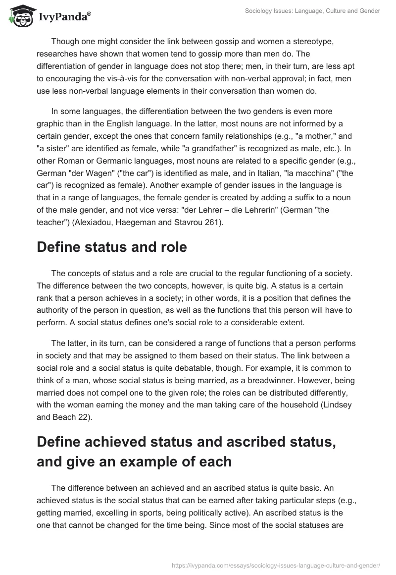 Sociology Issues: Language, Culture and Gender. Page 3