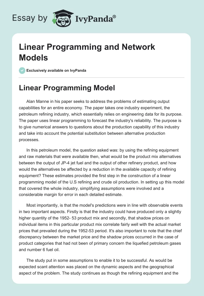 Linear Programming and Network Models. Page 1