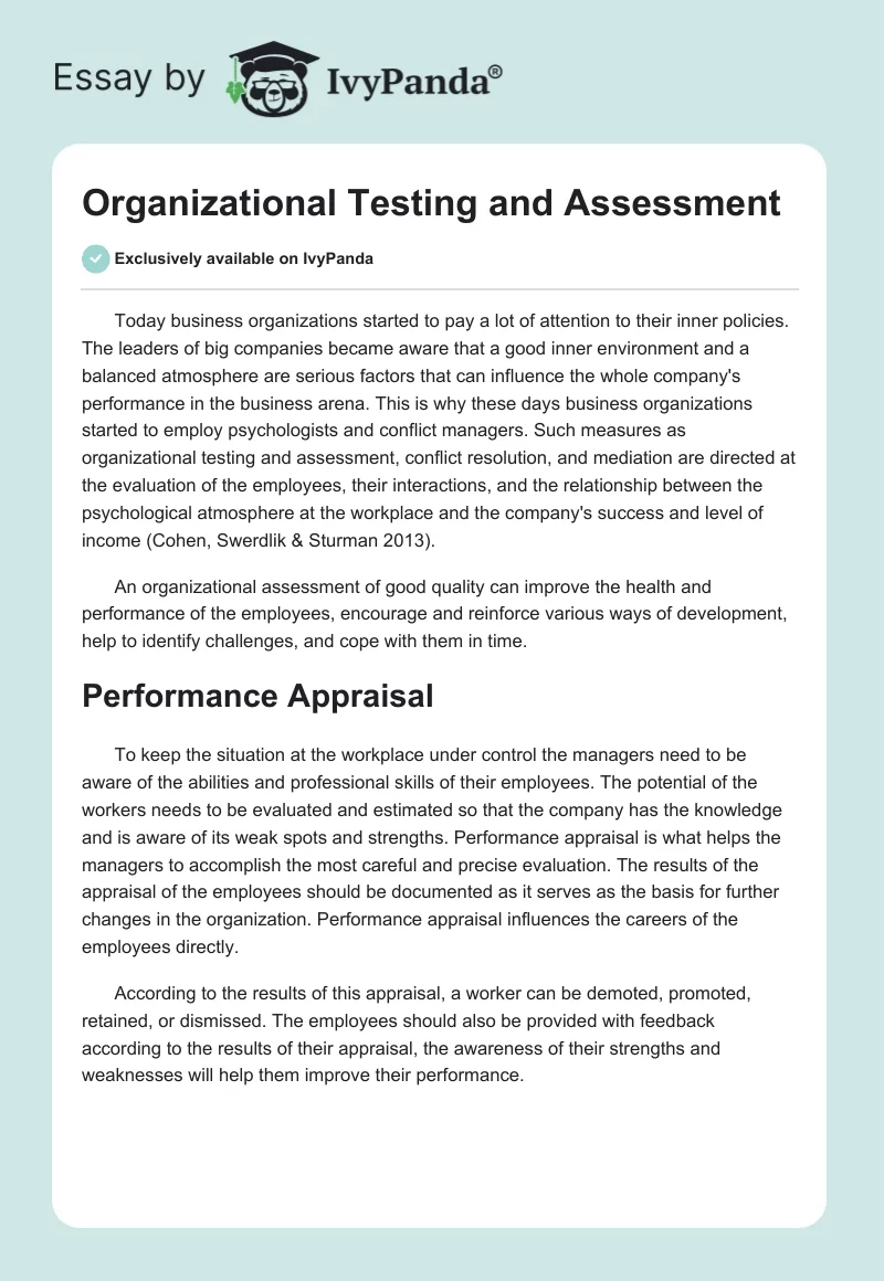 Organizational Testing and Assessment. Page 1