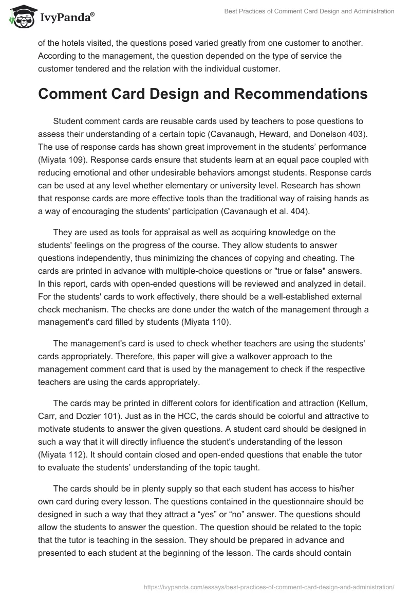 Best Practices of Comment Card Design and Administration. Page 2
