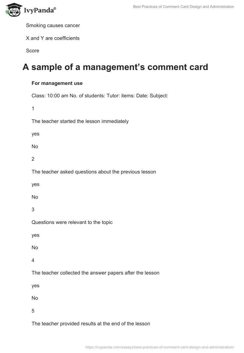 Best Practices of Comment Card Design and Administration. Page 5