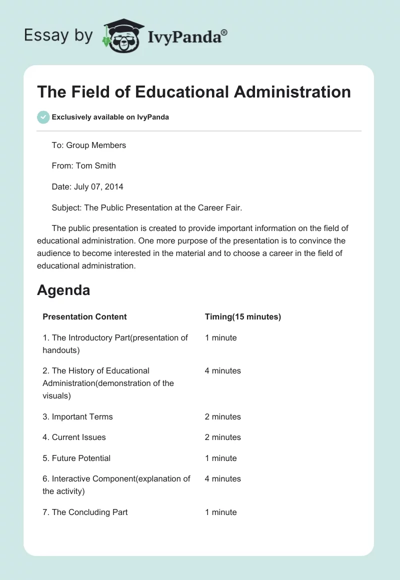 The Field of Educational Administration. Page 1