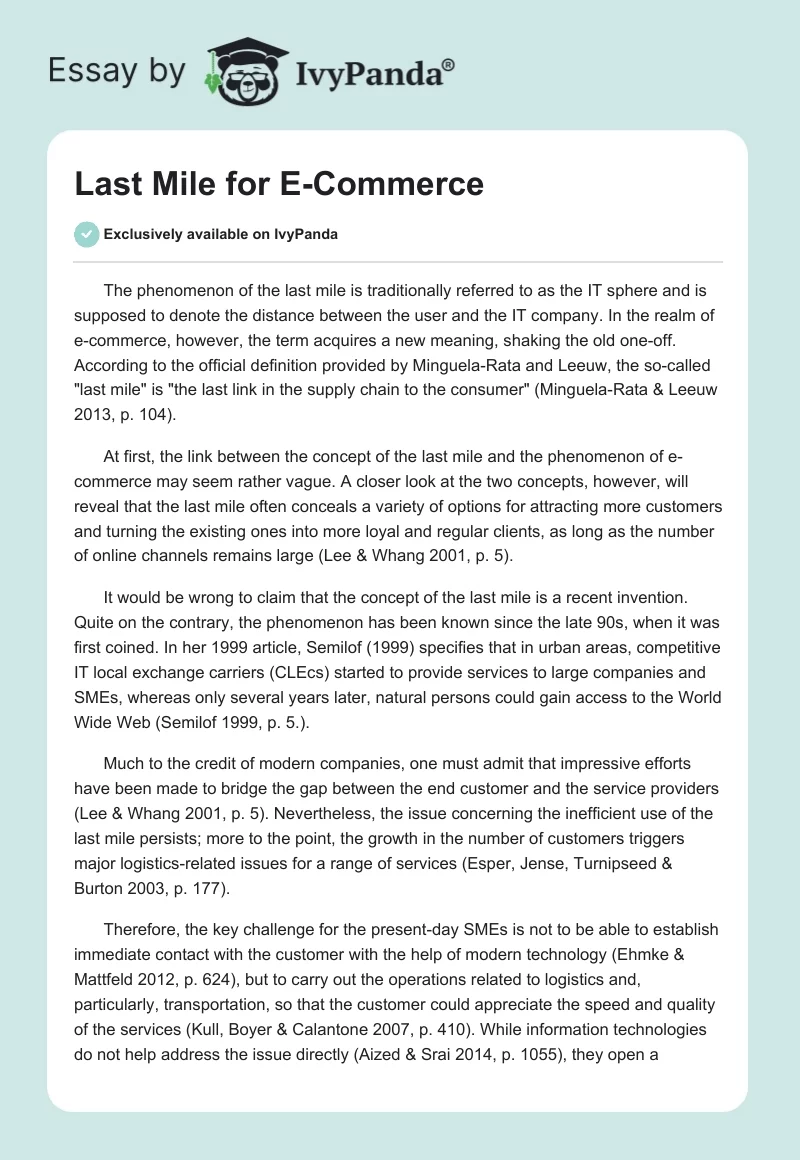Last Mile for E-Commerce. Page 1