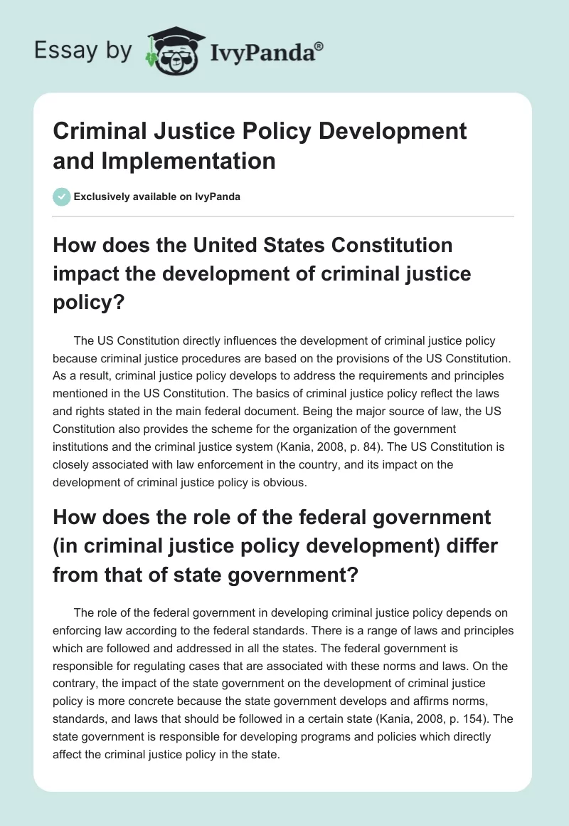 Criminal Justice Policy Development and Implementation. Page 1