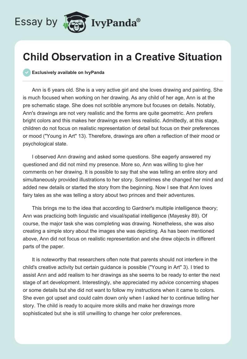 Child Observation in a Creative Situation. Page 1