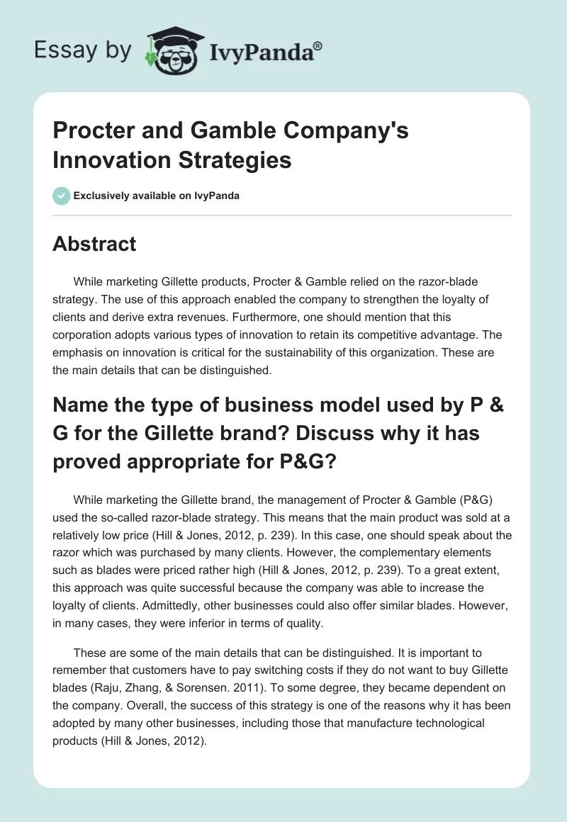 Procter and Gamble Company's Innovation Strategies. Page 1