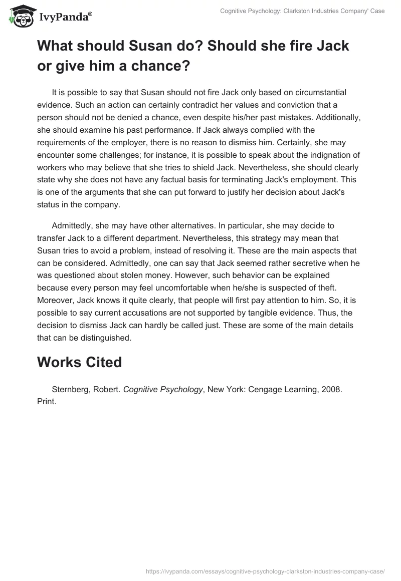 Cognitive Psychology: Clarkston Industries Company' Case. Page 2