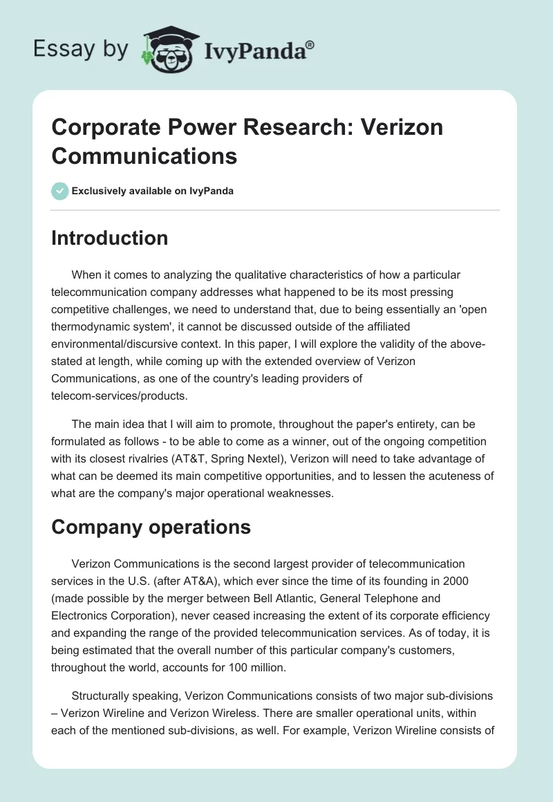Corporate Power Research: Verizon Communications. Page 1