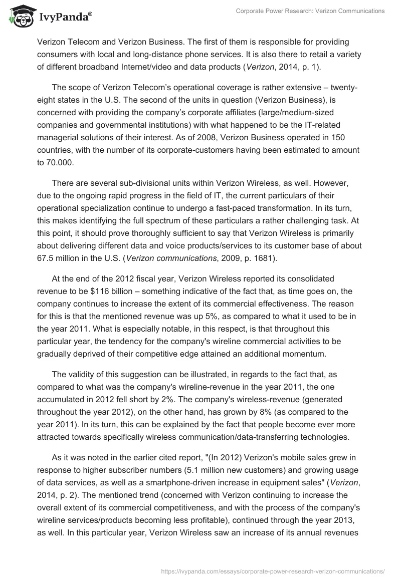 Corporate Power Research: Verizon Communications. Page 2